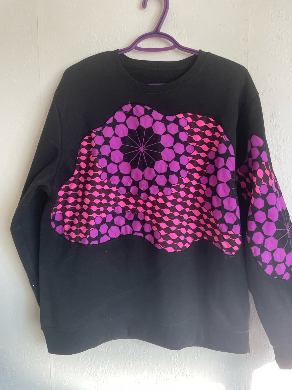 Upcycled Ankara Sweater with Pink & Purple Geometric Print